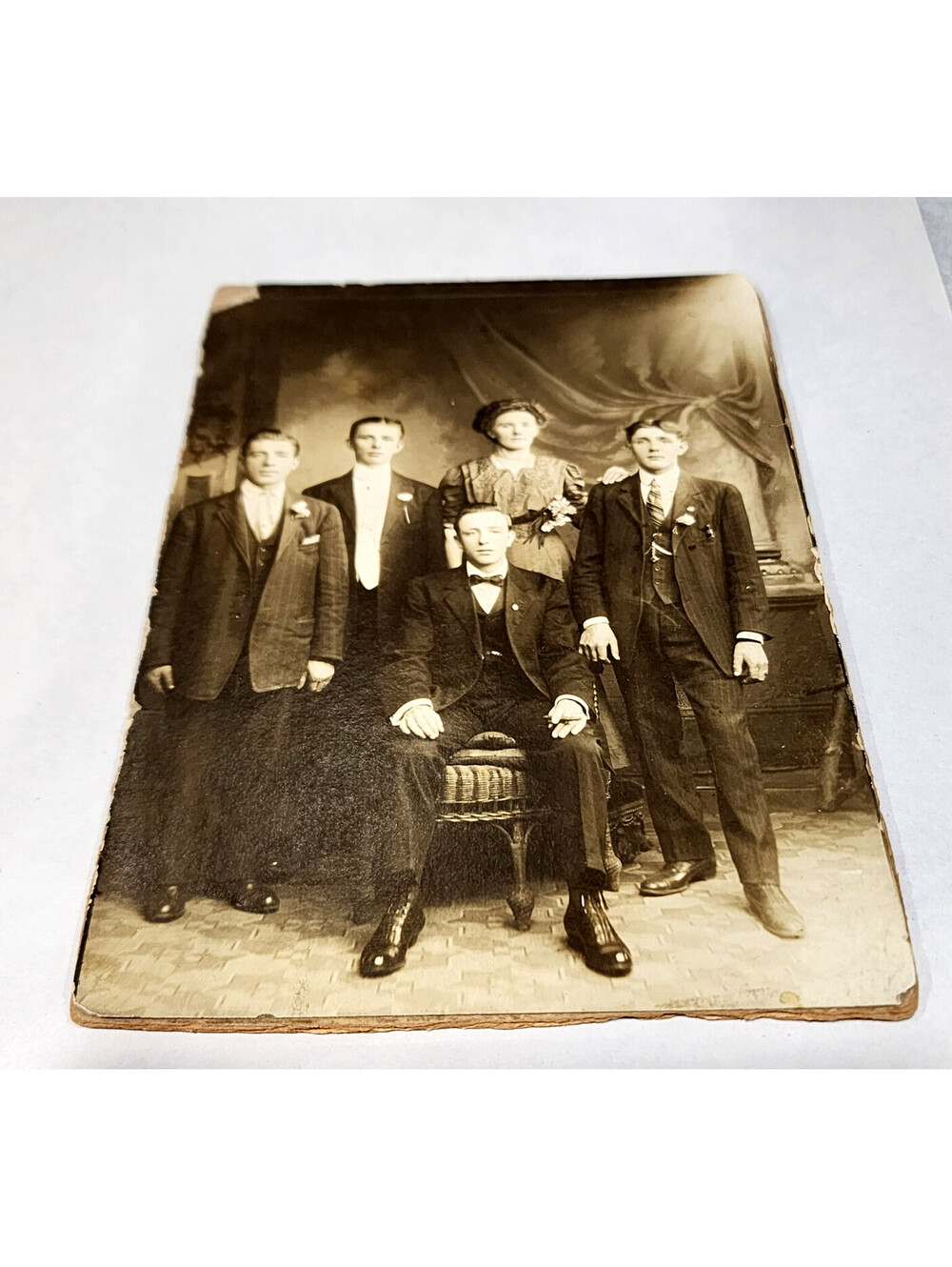 1908 New York City Group Studio Photo Portrait Men Woman Tuxedo Suit NYC 5x7